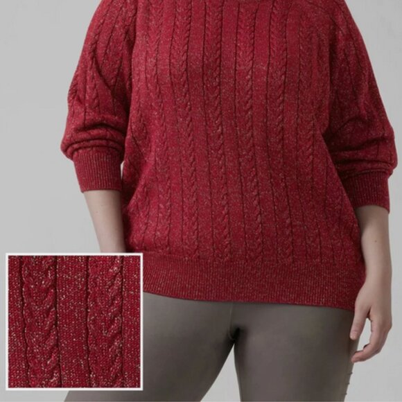 Athleta Crossroads Crewneck Cable Knit Red Metallic Holiday Sweater XS - Picture 7 of 9